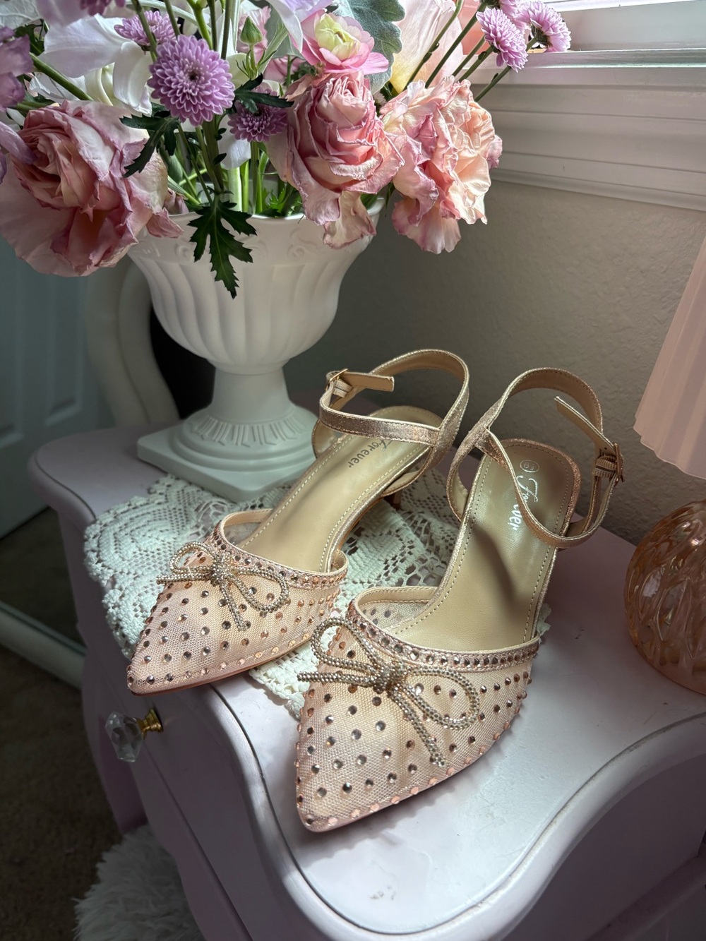Champagne Rhinestone Bow Pump